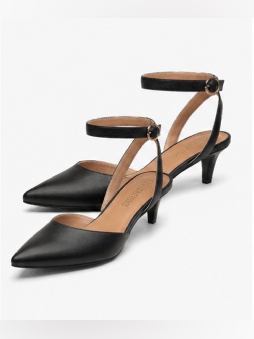 EEUC Dream Pairs Black Pointed Ankle-Strap Kitten Heels SFH Sz10